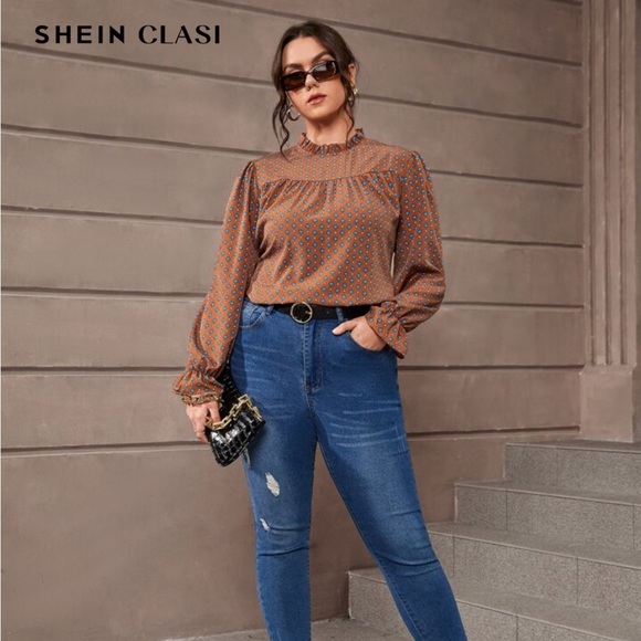 Burnt Orange/Brown Patterned Women's Top - Picture 3 of 8